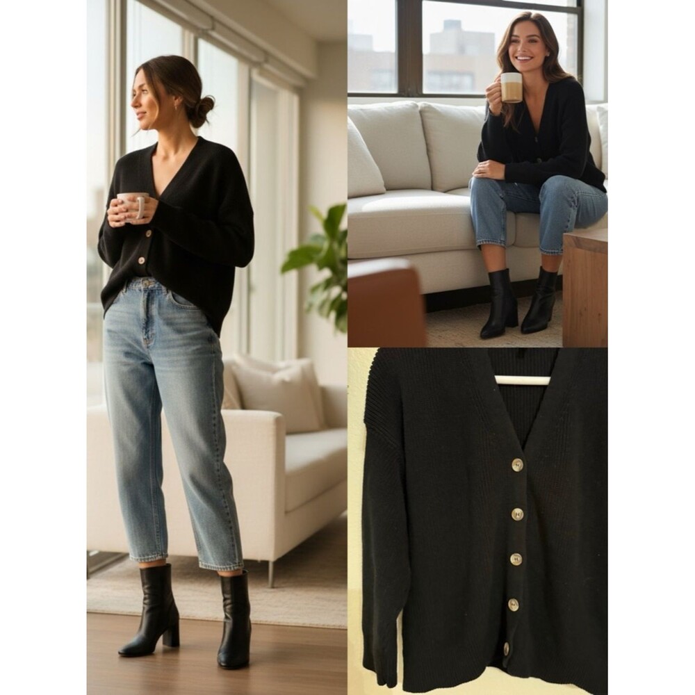 Hudson Los Angeles Black Knit Cardigan Button Front Chunky Sweater XXL